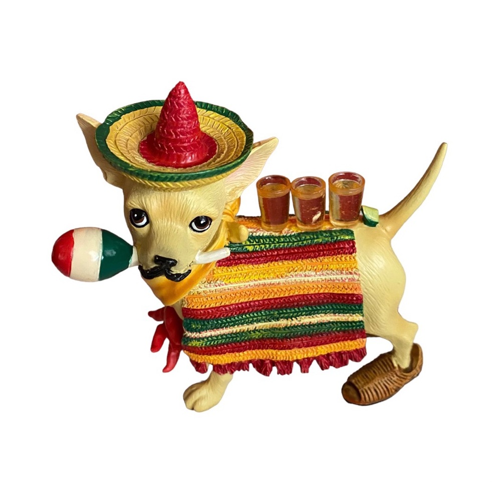 Ah Chihuahua Mexico Sombrero and Tequila Chihuahua Doggy Figurine